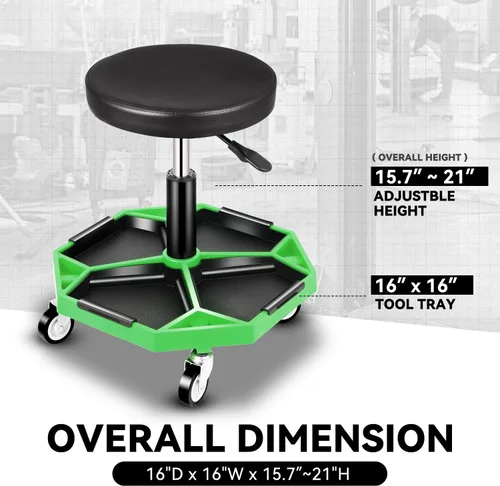Vista 7 de Auto Dynasty - Taburete mecánico, ajustable, neumático, rodante para taller de garaje con bandeja de herramientas, asiento de 300 LBS para taller