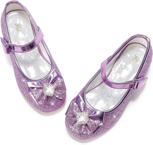 Vista 8 de Furdeour Zapatos de vestir para niñas, zapatos de princesa Mary Jane para bodas, flores, damas de honor, tacones con purpurina para niños pequeños