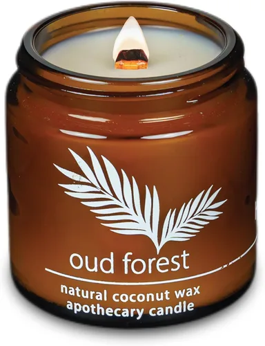 Vista 40 de Vela de mecha de madera agrietada Hemlock Park hecha a mano con cera de coco natural (grande de 16 oz, ámbar) Coconut Apricot Wax Crackling Wood