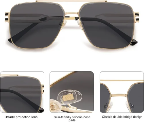 Vista 4 de SOJOS Gafas de sol retro cuadradas con marco de metal para mujeres y hombres vintage doble puente lentes planas para mujer y hombre SJ1180 Varios