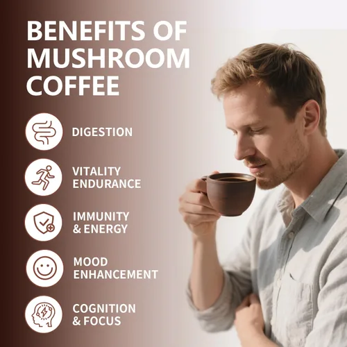 Vista 5 de Café orgánico de hongos con bajo contenido de cafeína, 11 superalimentos, café instantáneo con ashwagandha, shilajit, melena de león, reishi, chaga
