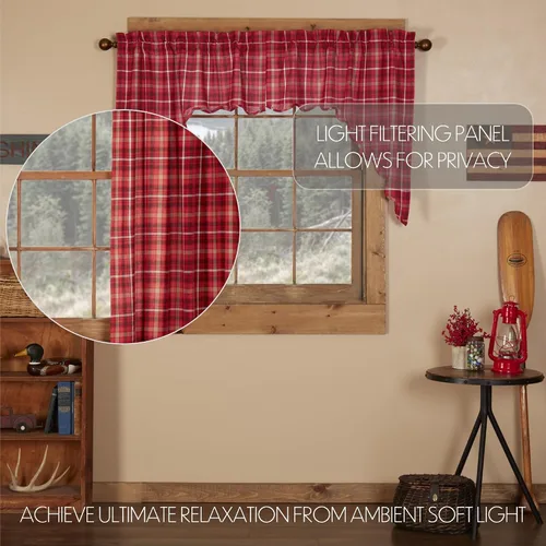 Vista 3 de VHC Brands Cortina festoneada Braxton a cuadros rojos rústicos para sala de estar y dormitorio