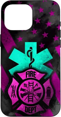 Vista 19 de EMT EMS Firefighter Pink Turquoise Fire Rescue American Flag Case for iPhone 16