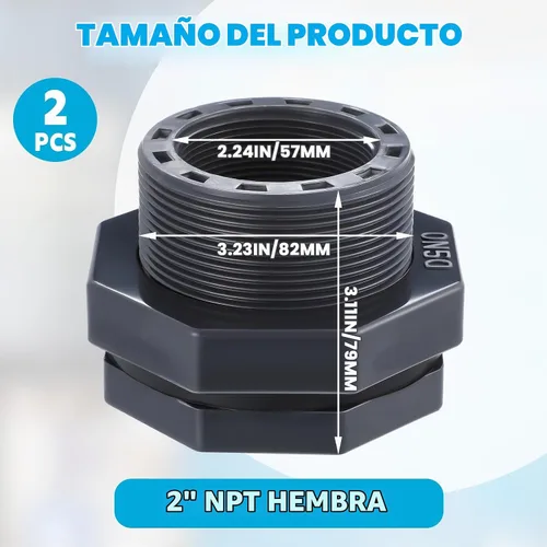Vista 2 de 2 unids 2 pulgadas tabique de montaje PVC Npt tanque conector