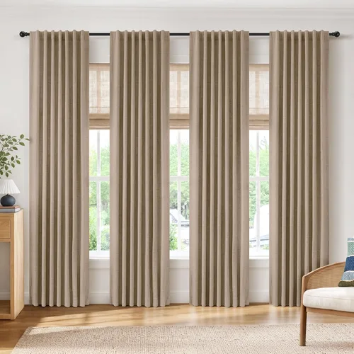 Vista 37 de INOVADAY Cortinas 100% opacas de 84 pulgadas de largo, juego de 4 paneles de lino con pestaña trasera y bolsillo para barra, cortinas opacas