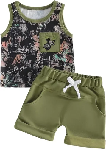 Vista 12 de Kupretty Ropa para bebé niño de 6, 12, 18, 24 meses, 2T 3T, trajes de verano, sin mangas, camiseta y pantalones cortos casuales Negro