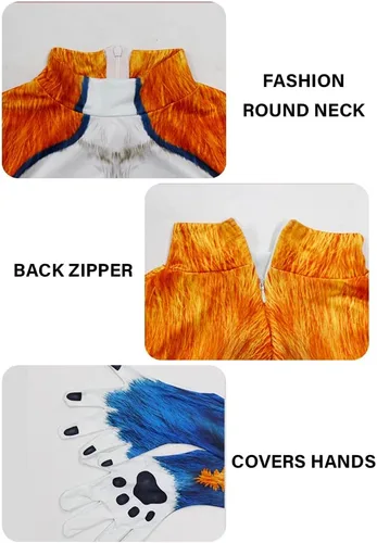 Vista 113 de Disfraz de animal para hombre con estampado de cola grande, overol peludo de elastano para cosplay, fiesta de Halloween