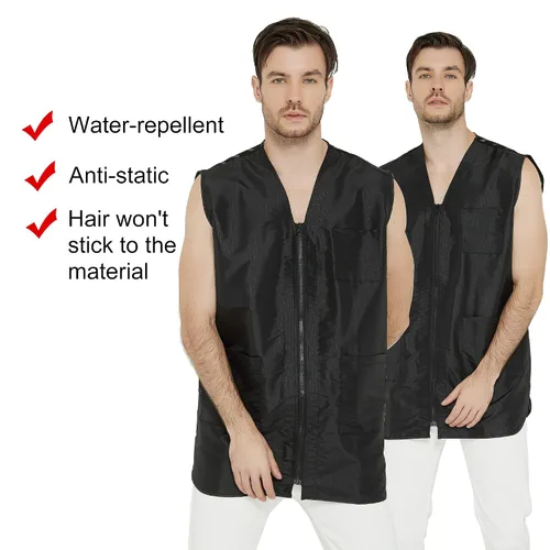 Vista 3 de PERFEHAIR Chaleco estilista de peluquero para hombres, chaqueta de peluquería de peluquería de peluquería, ropa de bata-negro