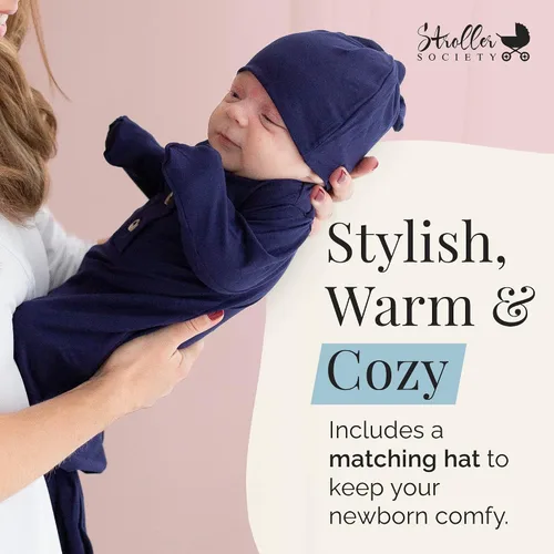 Vista 5 de Stroller Society Conjunto de bata y sombrero para bebé recién nacido anudado para bebé niño o niña