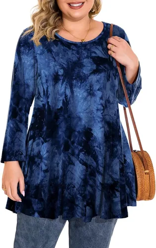 Vista 30 de BELAROI Blusas tipo túnica de manga 3/4 para mujer, talla grande, cómoda para usar con leggings, estilo casual 5-Winered