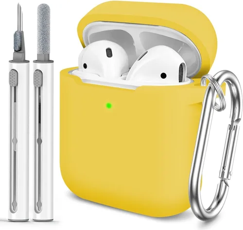 Vista 11 de Funda Protectora para AirPods 1/2, viene con kit de limpieza, funda protectora de silicona suave con hebilla, compatible con estuche de carga