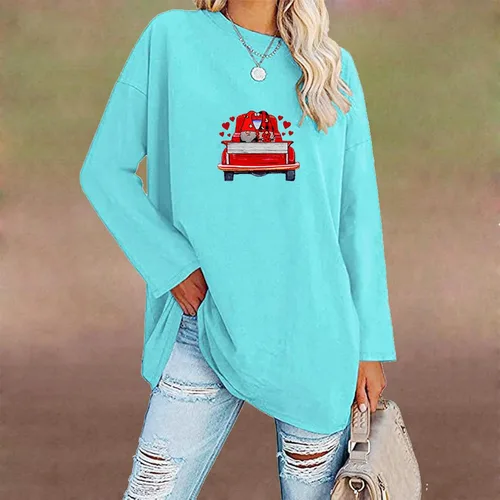 Vista 5 de Blusa de manga larga con hombros caídos para mujer, estilo casual, cuello redondo, cómoda, de manga larga