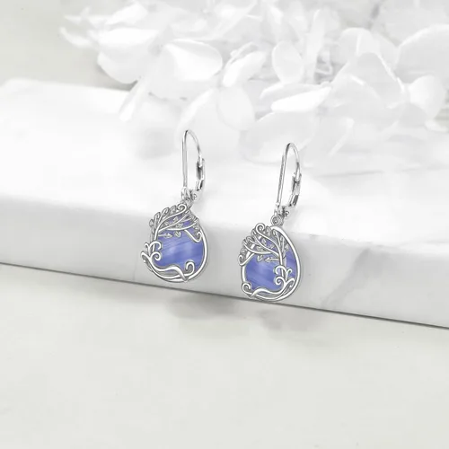Vista 174 de Aretes colgantes con forma de lágrima de filigrana de piedra lunar de plata de ley 925 con cierre de palanca para mujer, regalos de joyería