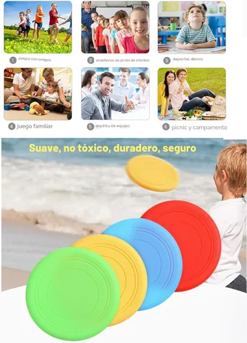 Vista 5 de Juguete de disco volador para niños, juego de césped, para jardín de infantes, juguete de silicona suave, colorido, paquete de 6 unidades a granel