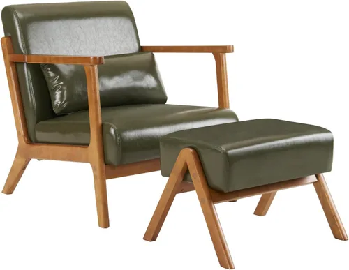 Vista 11 de MOJAY Silla Decorativa Moderna con Otomano, Sillón de Salón Tapizado en Cuero Sintético para Dormitorio, Balcón, Recepción