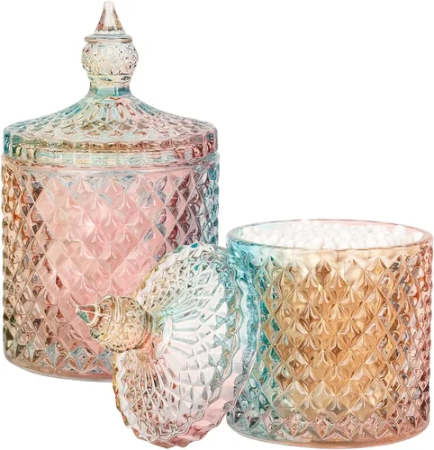 Vista 14 de Paquete de 2 Portacotonetes Frascos de Boticario de Vidrio Grueso con Tapa para Decoración de Baño Organizador de Almacenamiento para Hisopos