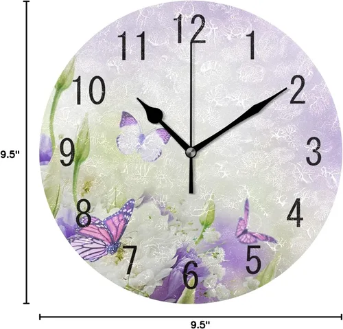 Vista 7 de ALAZA Decoración del hogar Hermosa flor mariposa redondo acrílico 9.5 pulgadas reloj de pared sin tictac silencioso arte para sala de estar, cocina