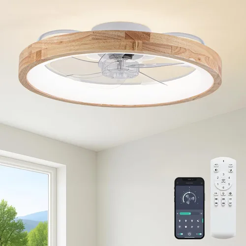 Vista 13 de Fszdorj 20'' Ceiling Fan with Light, Upgraded Low Profile Ceiling Fan with Light, Dimmable Flush Mount Ceiling Fan with Light, Fan light, 6 Speeds