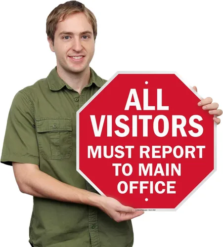 Vista 2 de SmartSign Letrero con texto en inglés "All Visitors Must Report To Main Office" Aluminio de 18 x 18 pulgadas