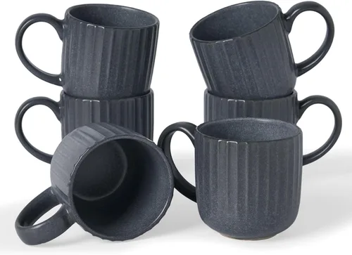 Vista 48 de famiware Juego de 4 tazas de café de 12 onzas, tazas de cerámica con asa Negro (Star-Black)