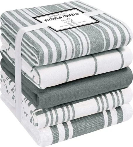 Vista 12 de Cotton Clinic Paquete de 5 toallas de cocina surtidas – Telas suaves absorbentes de secado rápido para mesa y cocina - Toallas de cocina, paños