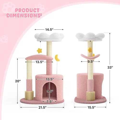 Vista 3 de Magshion Árbol de flores para gatos de interior, torre para gatos de 33 pulgadas con poste rascador, condominio, perca superior de flores y bolas