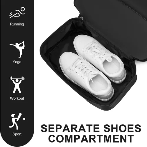 Vista 3 de seyfocnia Mochila de gimnasio para hombres, mochila deportiva ligera con compartimento para zapatos, bolsa de gimnasio impermeable, Negro, Mochilas