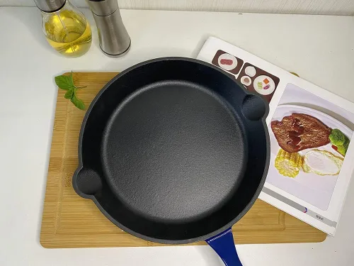 Vista 5 de HAWOK Sartén esmaltada de hierro fundido, sartén, DIA.10 pulgadas, con cubierta de asa, azul Azul marino