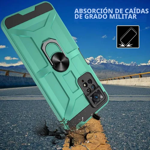 Vista 3 de Redmi Note 11 Pro - Funda con protector de pantalla de vidrio templado 3X, soporte de anillo integrado y soporte magnético para automóvil, funda a