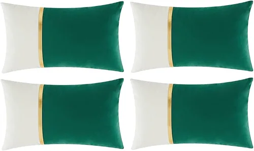 Vista 21 de Fancy Homi Paquete de 4 fundas de almohada decorativas para sala de estar, sofá cama, retazos de terciopelo con cuero dorado, decoración moderna