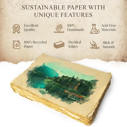 Vista 5 de NomadCraftsCo. Papel en Blanco Vintage Hecho a Mano con Borde Deshilachado 75 Hojas de Papel de Algodón Reciclado, Hoja Perfecta para Cualquier