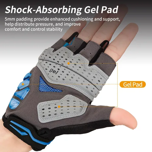 Vista 2 de Souke Sports Guantes de ciclismo para hombre con almohadillas de gel, guantes de bicicleta de medio dedo, ligeros, antideslizantes, absorben