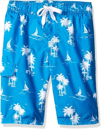 Vista 12 de Kanu Surf Boys' Tahiti Boys Swim Trunks with UPF 50+ Sun Protection-Quick Dry Boys Swimsuit Baja Azul Marino/Verde