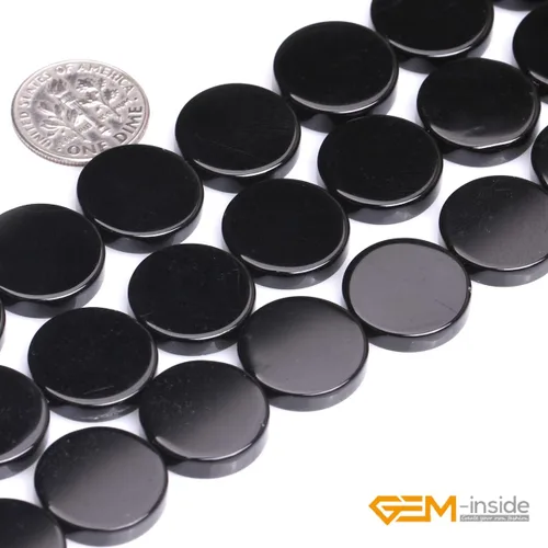 Vista 4 de GEM-Inside - Cuentas sueltas de ágata negra natural de 0.630 in, moneda de cristal de rayas energéticas para hacer joyas, 15 pulgadas