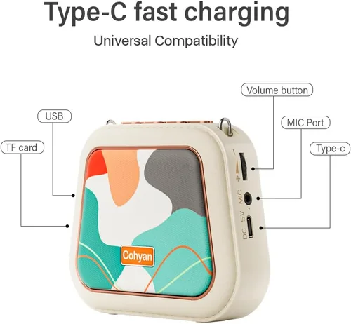Vista 7 de Amplificador de voz portátil con cable, micrófono y altavoz, mini amplificador de voz con auriculares de micrófono, para profesores, aula