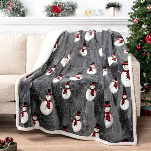 Vista 15 de PAVILIA Premium Manta de vellón sherpa de Navidad regalo de decoración navideña, afelpada, cálida y acogedora, de microfibra y reversible, para Pan