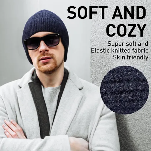 Vista 3 de Arcweg Gorro de punto de invierno para hombres y mujeres, gorro de punto cálido con orejera, elástico, resistente al viento, gorro de calavera