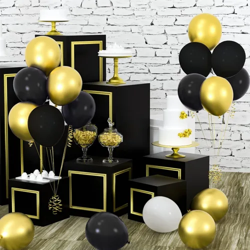 Vista 6 de TUPARKA Kit de globos de confeti de oro negro de 12 pulgadas, paquete de 60 globos metálicos dorados y negros para fiesta de cumpleaños, graduación