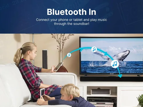Vista 9 de Emerson EHS-2000 Barra de sonido Bluetooth de 32 pulgadas, sistema de altavoces de cine en casa de 2.0 canales con control remoto, entradas USB/AUX