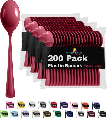Vista 24 de Party Solids - Cucharas de plástico negro, 200 piezas, cucharas negras, utensilios desechables, juego de cubiertos de plástico resistente