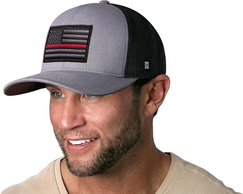 Vista 3 de HAKA Sombrero de la bandera estadounidense, sombrero de camionero de Estados Unidos para hombres y mujeres, gorra de béisbol ajustable, malla a