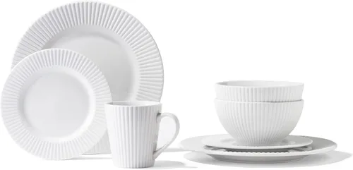 Vista 8 de Elle Décor Maeve - Juego de vajilla redonda de porcelana de 16 piezas con 4 platos llanos, 4 platos de ensalada, 4 cuencos y 4 tazas, idea de regalo