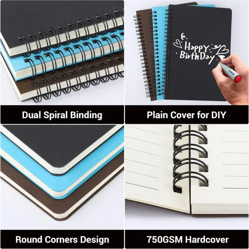 Vista 4 de EUSOAR Cuaderno con rayas en espiral, tamaño A5, paquete de 3 unidades, 5.5 x 8.3 pulgadas, 120 páginas, cuadernos de escritura de viaje, cuaderno