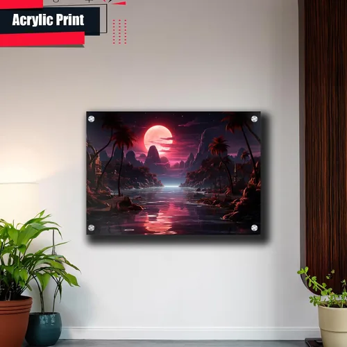 Vista 4 de Neon Sunset Vibes Florida Synthwave Sunset Framed poster Print, Retro Miami Style Wall Art, poster, Wall Decor