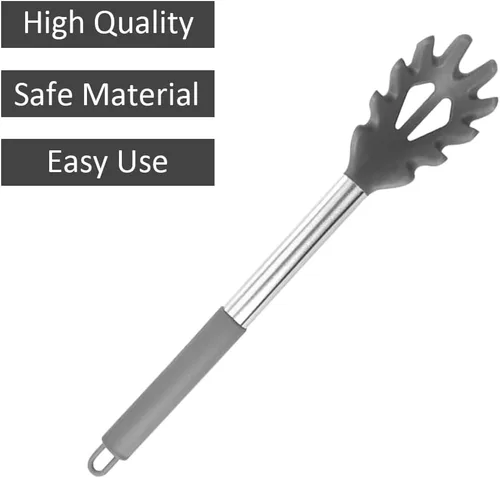 Vista 5 de Tenedor de pasta de silicona, servidor de espagueti, cuchara profesional para servidor de pasta, cuchara de fideos resistente al calor, colador