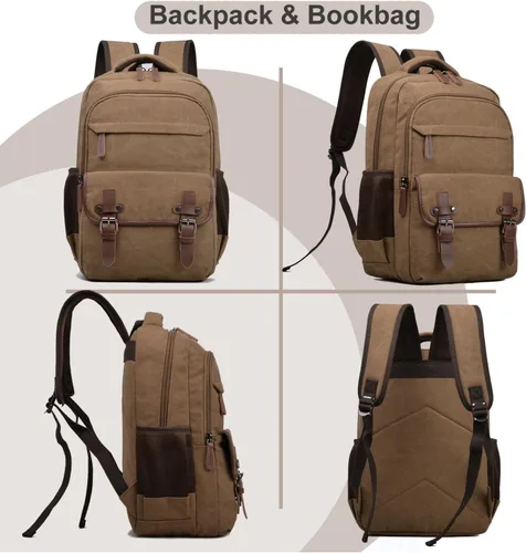 Vista 7 de CROCOD - Mochila de lona para laptop, mochila vintage para hombres y mujeres, mochila de viaje para trabajo, universidad, bolsa de computadora