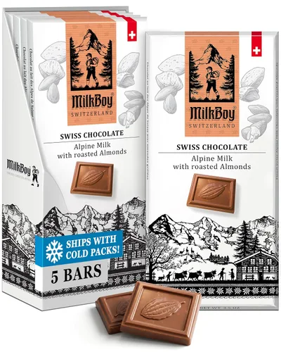 Vista 9 de Milkboy - Barras de chocolate con almendras suizas, chocolate con leche alpino suizo premium con almendras, todo natural, sin gluten, sin OMG