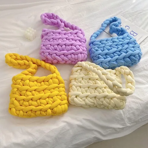 Vista 7 de Bolso de punto grueso bolso de hombro cruzado suave de lana estilo espacial, bolso de mensajero tejido para mujer