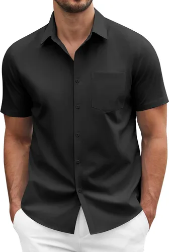 Vista 15 de COOFANDY: camisa casual de manga corta con botones para hombre, de negocios, sin doblar con bolsillo