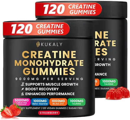 Vista 14 de kukaly Gomitas de monohidrato de creatina para hombres y mujeres, gomitas de creatina sin azúcar, sabor mezclado con L-taurina, BCAA 2:1, B12 B6